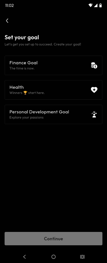 GOALS app goals list screen