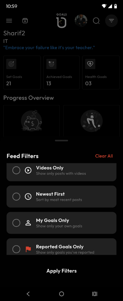 GOALS community feed screen