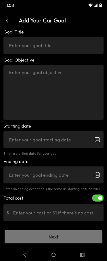 Milestones tracking screen